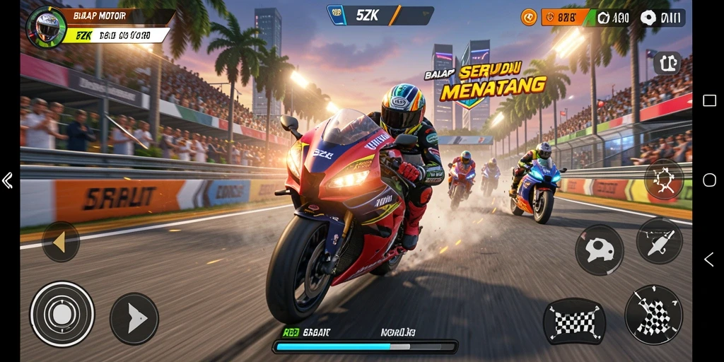 Gameplay menarik 5ZK dengan aksi balapan motor yang intens.