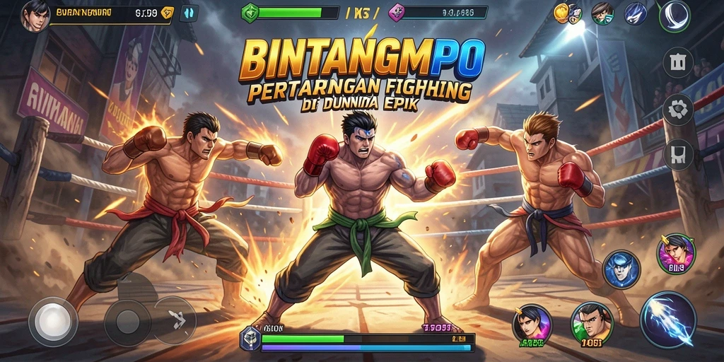 Screenshot BINTANGMPO menampilkan pertarungan mendebarkan antara karakter dengan serangan spektakuler.