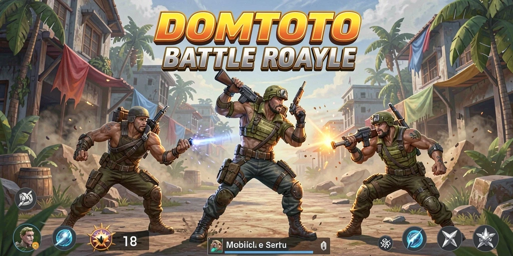 Tangkapan layar DOMTOTO menampilkan aksi seru dalam pertempuran Battle Royale.