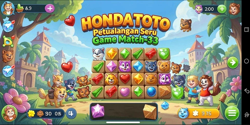 Screenshot gameplay HONDATOTO dengan tampilan menarik dari level Match-3.