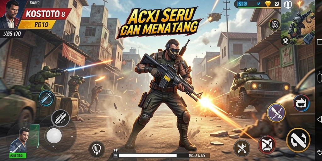 Tangkapan layar utama KOSTOTO dengan aksi gameplay yang mendebarkan.