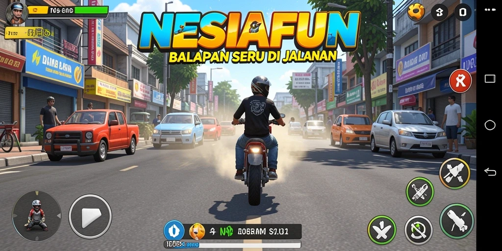 Gameplay Racing seru dalam NESIAFUN dengan kendaraan kustom yang memukau.