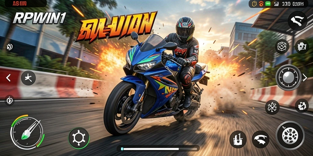 Tampilan gameplay menarik dari RPWIN1 dengan nuansa balapan motor.
