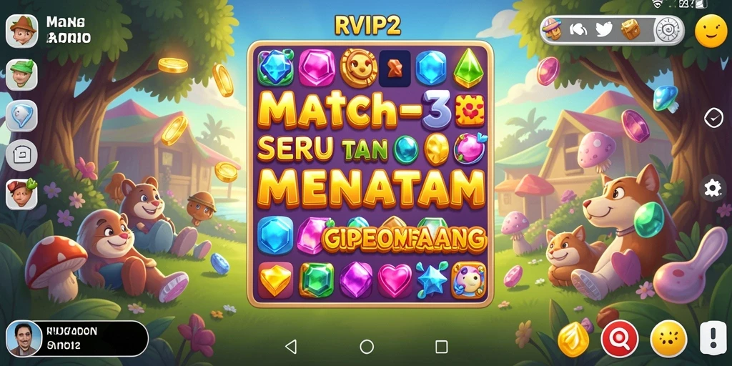 Tangkapan layar gameplay RVIP2 dengan elemen Match-3 yang menarik.