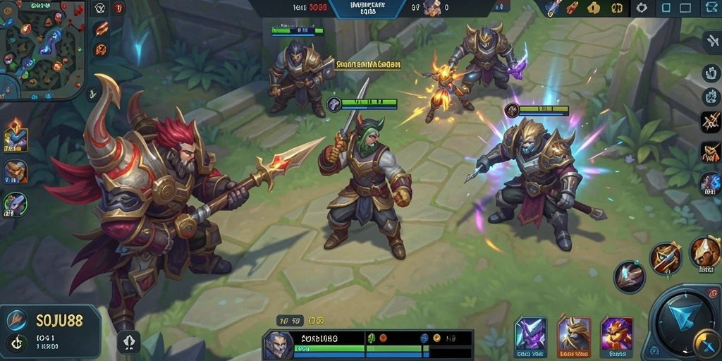 Tangkapan layar gameplay SOJU88 yang menunjukkan aksi pertempuran seru.