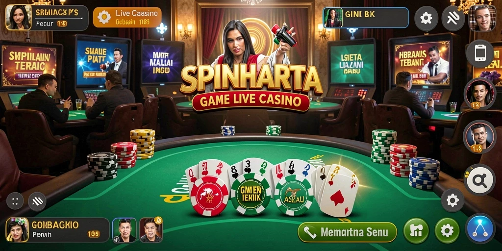 Tampilan gameplay SPINHARTA menyajikan suasana Live Casino yang menegangkan.