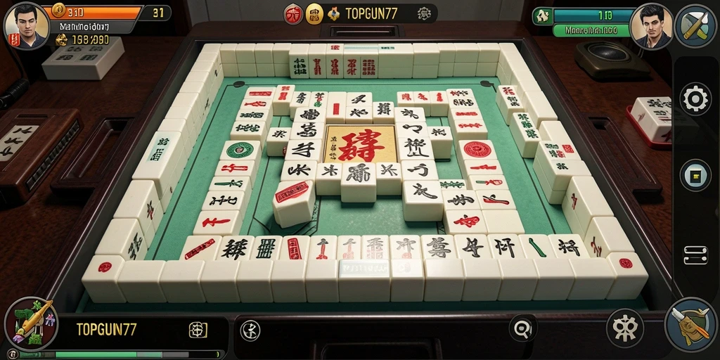 Tampilan menarik dari gameplay Mahjong di TOPGUN77.